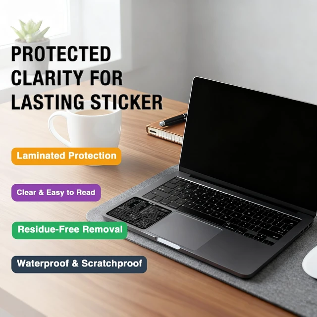 Alt view image 3 of 6 - Mac OS Shortcut Stickers (2-Pack) MacBook Keyboard Cheat Sheet for macOS (2025) Waterproof Removable Vinyl Decals for MacBook Air/Pro, M1/M2/M3/M4 (20, Black)