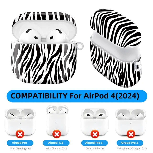Alt view image 4 of 6 - Compatible with AirPod 4 Protective case with Gold Key Ring for 2024 Fourth Generation AirPod. Shockproof, dustproof, Wireless Headphone Protective case.Zebra Pattern