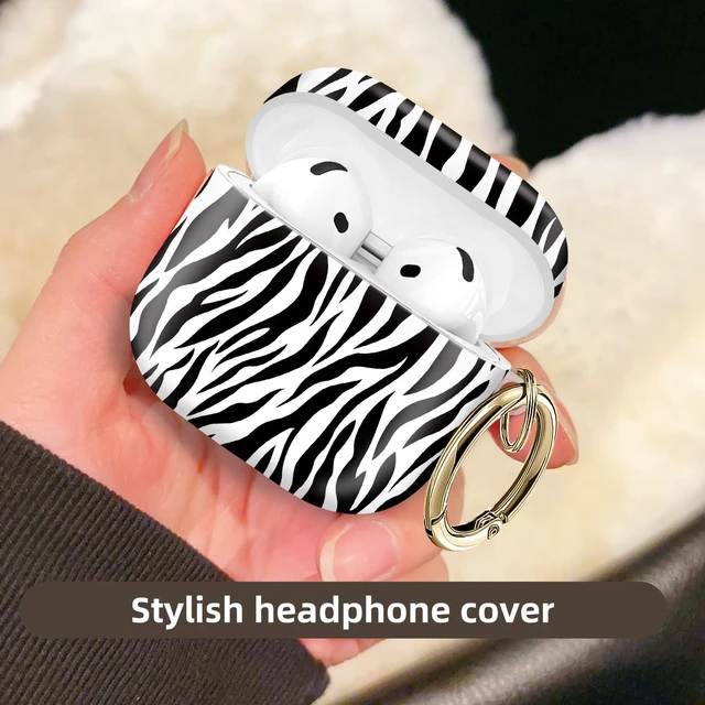 Alt view image 2 of 6 - Compatible with AirPod 4 Protective case with Gold Key Ring for 2024 Fourth Generation AirPod. Shockproof, dustproof, Wireless Headphone Protective case.Zebra Pattern