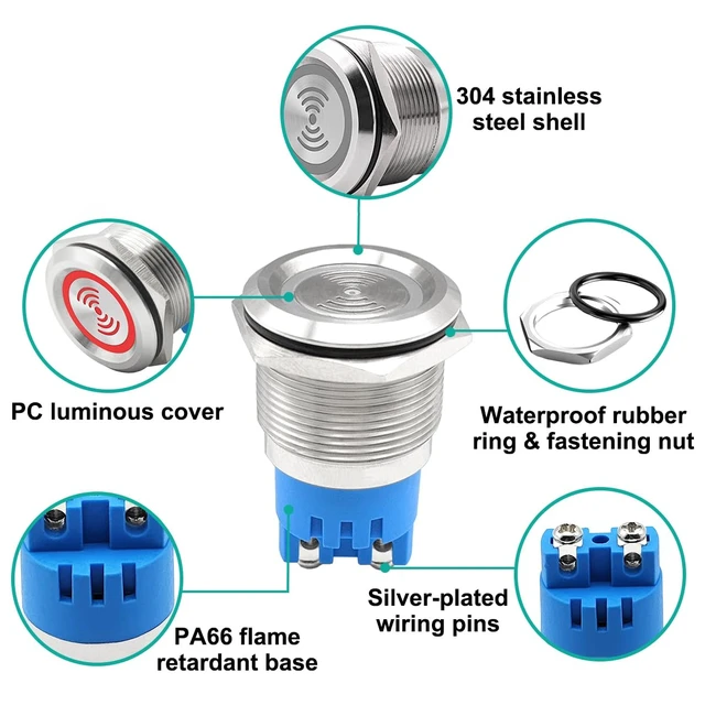 Alt view image 2 of 6 - 2PCS DC24V 22mm 110dB Metal Buzzer Sounder Waterproof IP67 Intermittent Electronic Buzzer Alarm with Red Flash Indicator