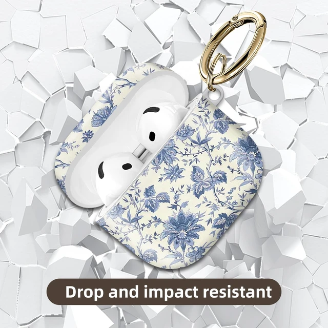 Alt view image 5 of 6 - Compatible with AirPod 4 Protective case with Gold Key Ring for 2024 Fourth Generation AirPod. Shockproof, dustproof, Wireless Headphone Protective case.Delicate Blue Flowers