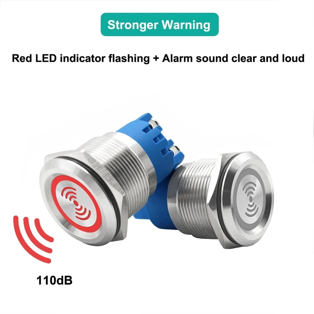 Alt view image 4 of 6 - 2PCS DC24V 22mm 110dB Metal Buzzer Sounder Waterproof IP67 Intermittent Electronic Buzzer Alarm with Red Flash Indicator