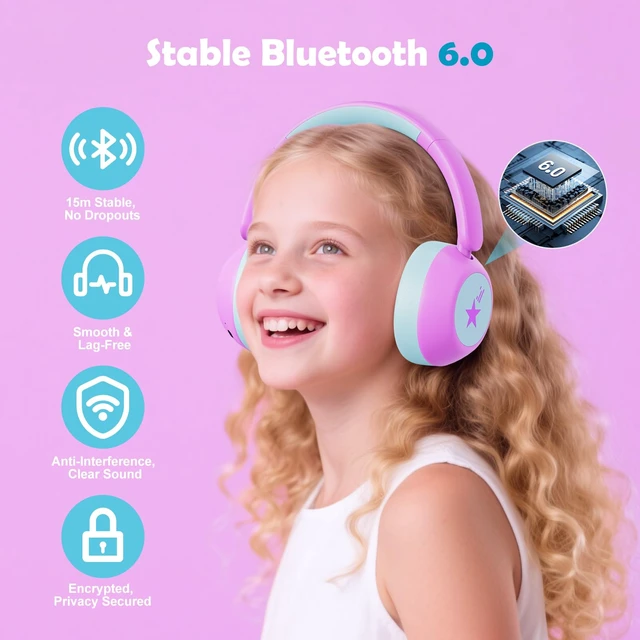 Alt view image 5 of 7 - Active Noise Cancelling Headphones for Kids, Bluetooth 6.0 ANC 70H Play Time, USB C Fast Charging, Kids Bluetooth Headphones, 75/85/94dB Volume, with Mic AUX Cord for iPad Airplane