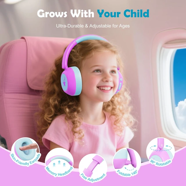 Alt view image 7 of 7 - Active Noise Cancelling Headphones for Kids, Bluetooth 6.0 ANC 70H Play Time, USB C Fast Charging, Kids Bluetooth Headphones, 75/85/94dB Volume, with Mic AUX Cord for iPad Airplane