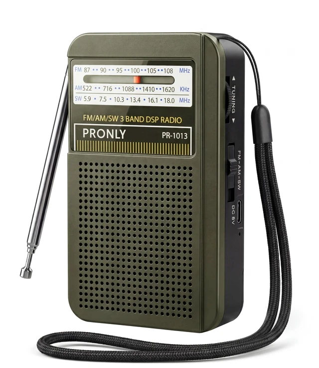 Main image of Portable AM FM Radio, 3 Band Transistor Radio with Shortwave, USB-C Rechargeable Portable Radio with Speaker & Telescopic Antenna for Home Camping Emergency, Green