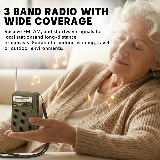 Alt view image 6 of 7 - Portable AM FM Radio, 3 Band Transistor Radio with Shortwave, USB-C Rechargeable Portable Radio with Speaker & Telescopic Antenna for Home Camping Emergency, Green