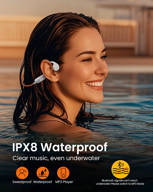 Alt view image 6 of 7 - Bone Conduction Headphones, Waterproof Swimming Headphones, Open Ear Headphones Wireless Bluetooth 5.3, Built-in MP3 32G Memory, Underwater Headset for Swimming, Sports, Running, Cycling