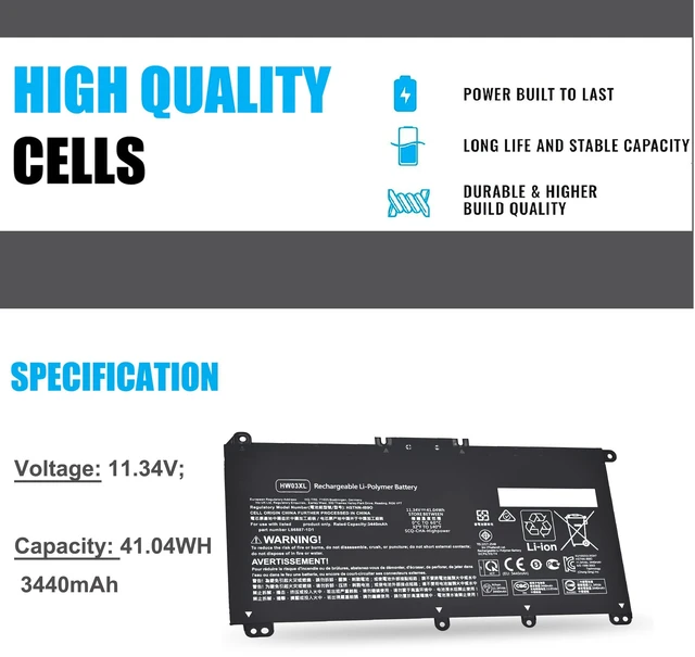 Alt view image 3 of 5 - HW03XL Battery for HP Pavilion 15-EG0000 15-eg1053cl 15-eg3053cl eg0073cl for 15-eg3097nr eg0050wm 15-eg0025nr eg1073cl eg0021nr eg1053cl eg1077nr eg0053cl HSTNN-IB90 IB9O LB8U OB2A L96887-1D1 421