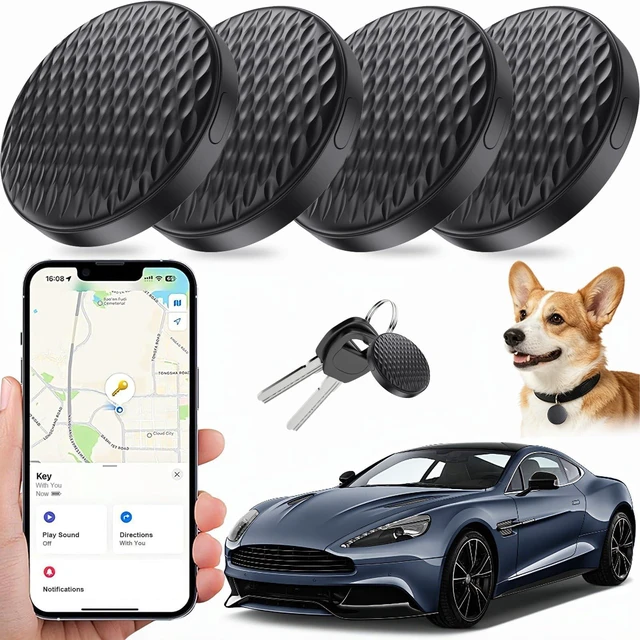 Main image of Mini GPS Tracker for Vehicles No Subscription (iOS Only) - 4 Pack Car Tracker Tag with Audio, Hidden Tracking Device Work with Find My for Kids, Dogs, Key, Luggage