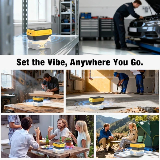 Alt view image 7 of 7 - Portable Bluetooth Speaker Compatible with DEWALT 18V/20V Battery (Battery Not Included) 100FT Bluetooth 6.0 Range, TWS Stereo Pairing, USB-C PD 20W Fast Charging, USB Play