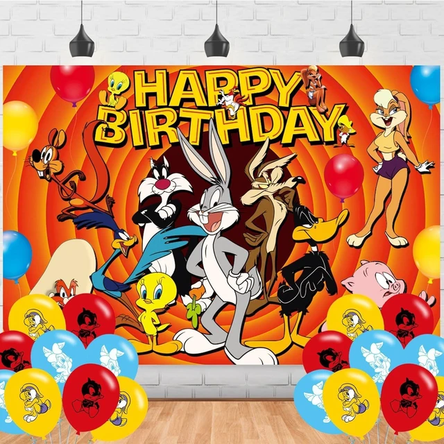Main image of Tunes of Looney Birthday Backdrop,Tunes of Looney Poster for Baby Bugs Bunny Theme Party Decorations Birthday Supplies Background Studio Shoot Photo Props
