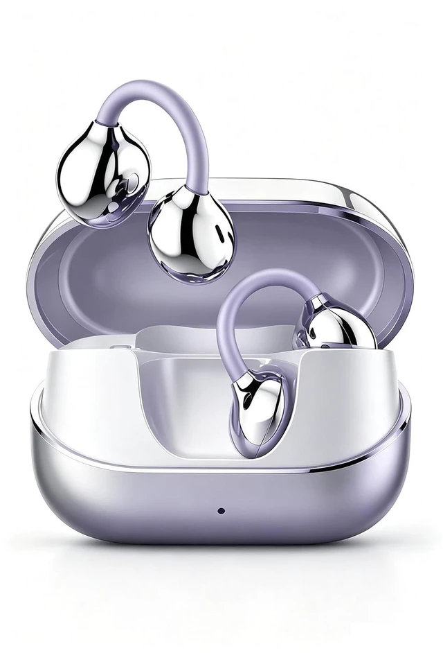 Main image of Clip-on Earbuds,Open Ear Earbuds Wireless Bluetooth 6.0, Lightweight Open Ear Headphones with C-Shaped Bridge,Slim Hook,50H Battery,Waterproof,for Glasses Wearers &Sports & Travel (Purple)