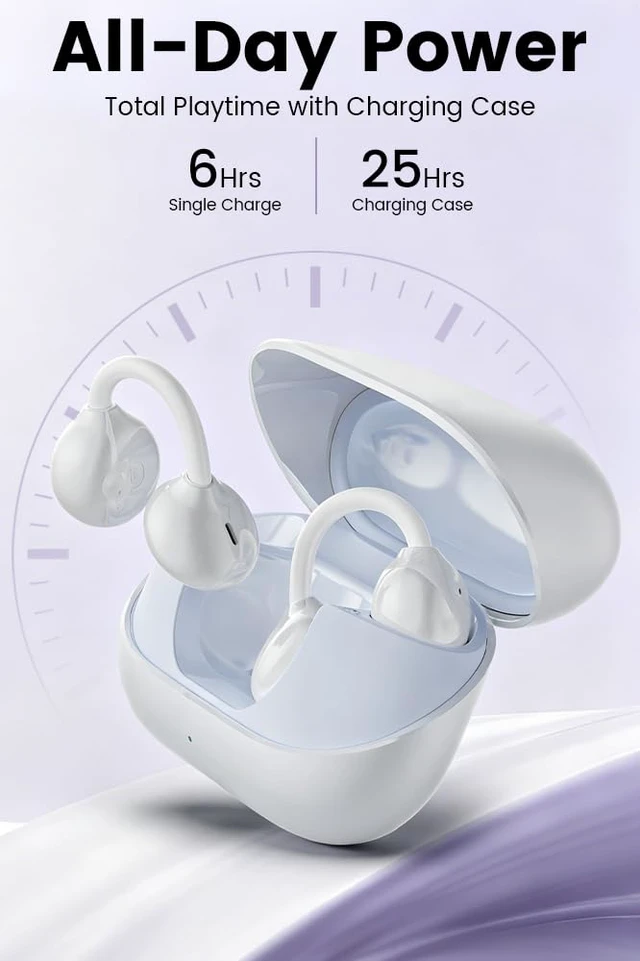 Alt view image 2 of 7 - Clip-on Earbuds,Open Ear Earbuds Wireless Bluetooth 6.0, Lightweight Open Ear Headphones with C-Shaped Bridge,Slim Hook,50H Battery,Waterproof,for Glasses Wearers &Sports & Travel (White)