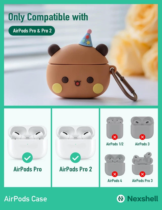 Alt view image 2 of 7 - for AirPods Pro 2 Case Cute, 3D Kawaii Brown Bear Funny Design with Lanyard and Keychain Charm, Protective Shockproof Silicone Cover, for AirPods Pro 2nd Gen 2022 Women Girls Kids Gift