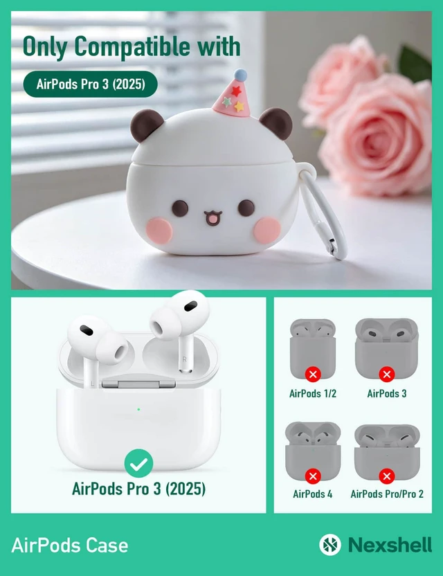 Alt view image 2 of 7 - for AirPods Pro 3 Case Cute, 3D Kawaii White Bear Funny Design with Lanyard and Keychain Charm, Protective Shockproof Silicone Cover, for AirPods Pro 3rd Gen 2025 Women Girls Kids Gift