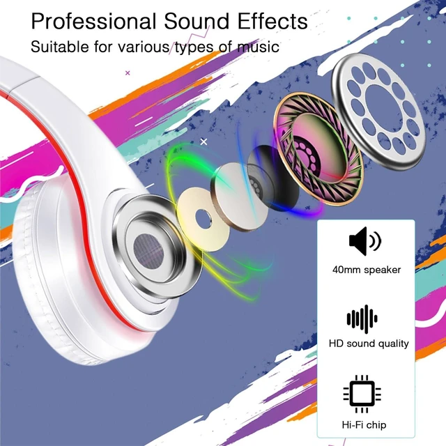 Alt view image 2 of 7 - Bluetooth Over The Ear Headphone Stereo Sound Computer PC Headset for Gaming Meeting Chat with Mic/Soft Earmuffs/Foldable/TF 3.5mm Jack for Universal Connectivity (white red)