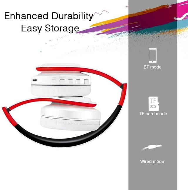 Alt view image 4 of 7 - Bluetooth Over The Ear Headphone Stereo Sound Computer PC Headset for Gaming Meeting Chat with Mic/Soft Earmuffs/Foldable/TF 3.5mm Jack for Universal Connectivity (white red)
