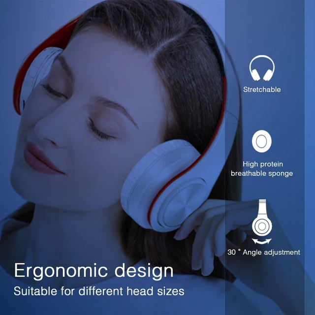 Alt view image 3 of 7 - Bluetooth Over The Ear Headphone Stereo Sound Computer PC Headset for Gaming Meeting Chat with Mic/Soft Earmuffs/Foldable/TF 3.5mm Jack for Universal Connectivity (white red)