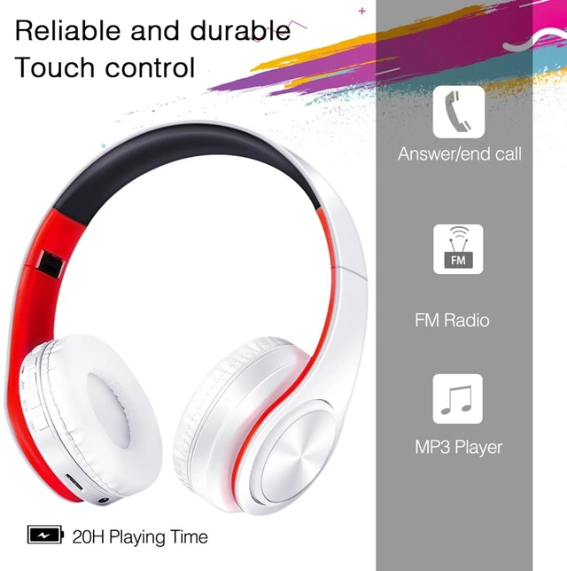 Alt view image 5 of 7 - Bluetooth Over The Ear Headphone Stereo Sound Computer PC Headset for Gaming Meeting Chat with Mic/Soft Earmuffs/Foldable/TF 3.5mm Jack for Universal Connectivity (white red)