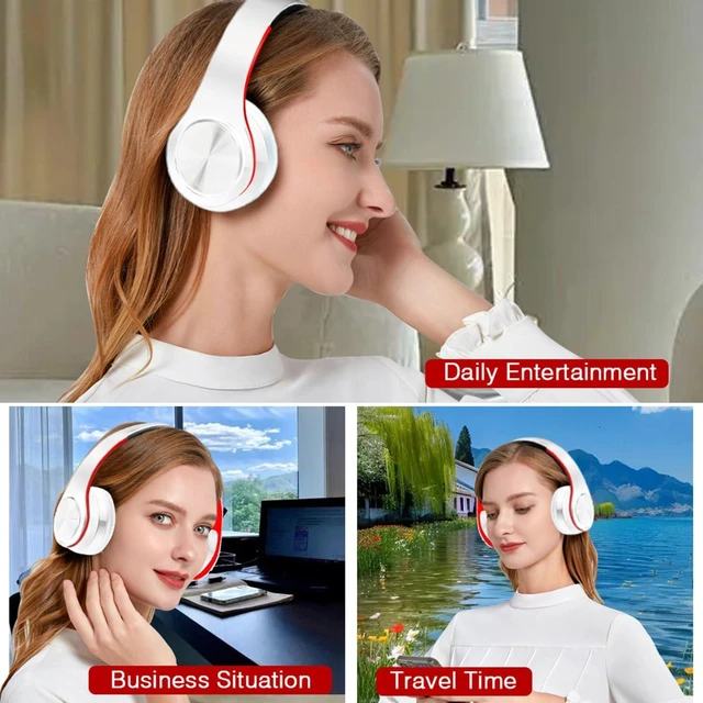 Alt view image 6 of 7 - Bluetooth Over The Ear Headphone Stereo Sound Computer PC Headset for Gaming Meeting Chat with Mic/Soft Earmuffs/Foldable/TF 3.5mm Jack for Universal Connectivity (white red)