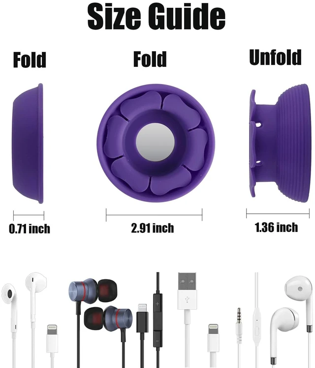 Alt view image 3 of 6 - Wired Earbud Case 4 Pack Earphone Headphone Cord Organizer Earbuds Wrap Soft Silicone Magnetic Holder Storage Tangle Free Cable Winder(2Black/Blue/Purple)