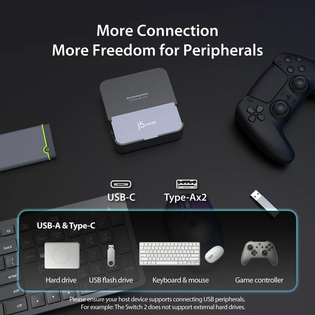 Alt view image 5 of 7 - Switch 2 Dock Station, Compatible with Steam Deck, ROG Ally, iPad 4K@60Hz with 100W PD Charging, Gigabit RJ45 Ethernet, USB 3.2 Type A Port (JCD624)