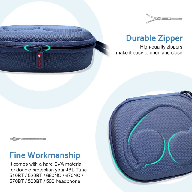 Alt view image 6 of 6 - Case for JBL Tune 530BT/520BT/510BT/680NC/670NC/660NC Etc Headphone, Blue Hard Carrying Travel Case for JBL Live 670NC/770N/780NC/Live 460NC/T450BT On-Ear Headphones