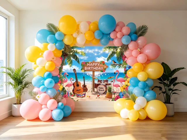 Alt view image 3 of 6 - Summer Happy Birthday Backdrop Hawaiian Tropical Beach Flamingo Flowers Palm Leaves Photography Background Adult Kids Summer Hawaiian Music Birthday Party Decorations Banner Photo Props (10x8FT)