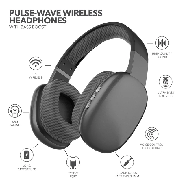 Alt view image 4 of 6 - Wave-56 Wireless Headphones, 40H Battery, Hi-Res Audio, Enhanced Bass, Noise Cancelling, Transparency Mode, Lightweight Over-Ear Bluetooth Headphones with Comfort Fit, Travel-Friendly Black