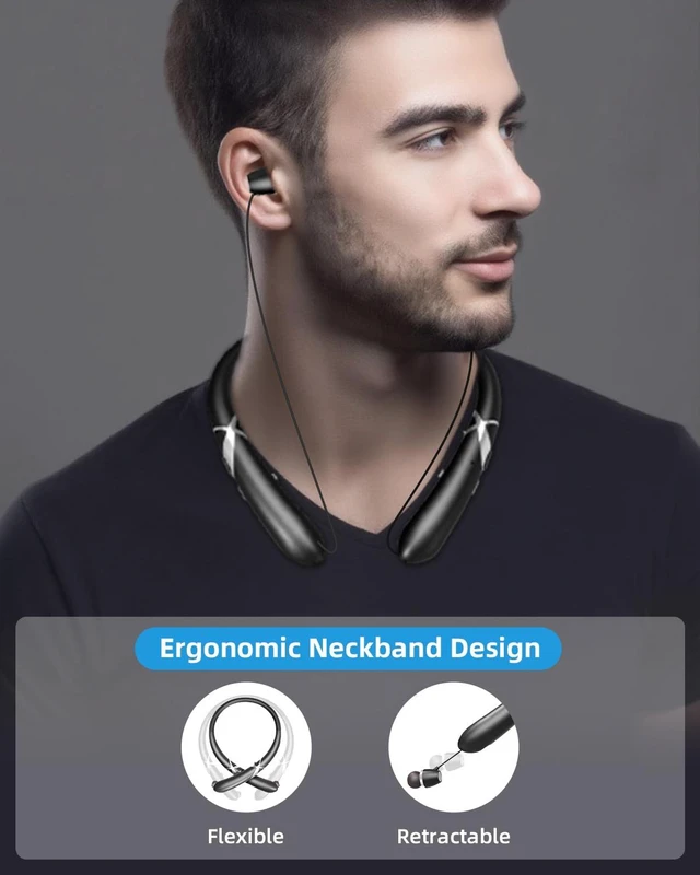 Alt view image 2 of 6 - V5.3 Neckband Bluetooth Headphones,Retractable Headphones with IPX5 Sweatproof & Stereo Noise Cancelling for Clear Business Calls and Commuting,Running