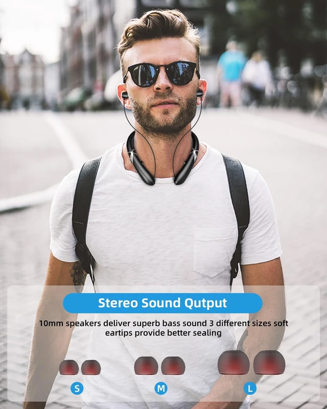 Alt view image 6 of 6 - V5.3 Neckband Bluetooth Headphones,Retractable Headphones with IPX5 Sweatproof & Stereo Noise Cancelling for Clear Business Calls and Commuting,Running