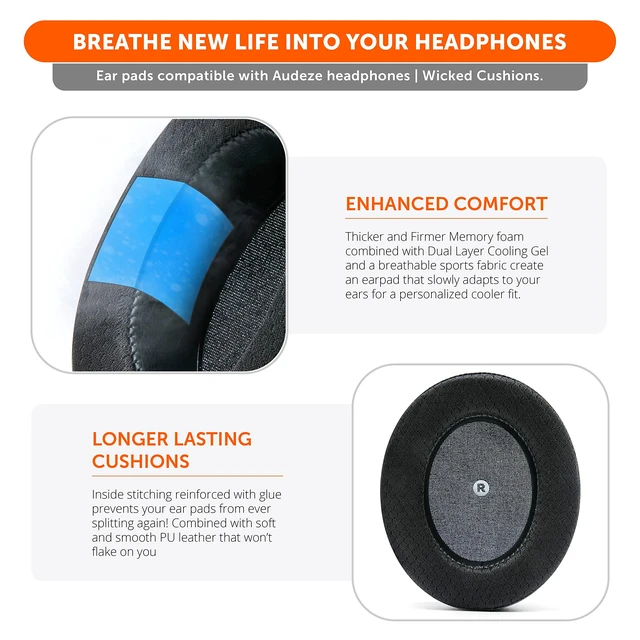 Alt view image 4 of 6 - Freeze Penrose - Cooling Gel Earpads for Audeze Penrose & Mobius Made by Wicked Cushions Hybrid Fabric, Improved Durability, Thickness & Sound Isolation Black