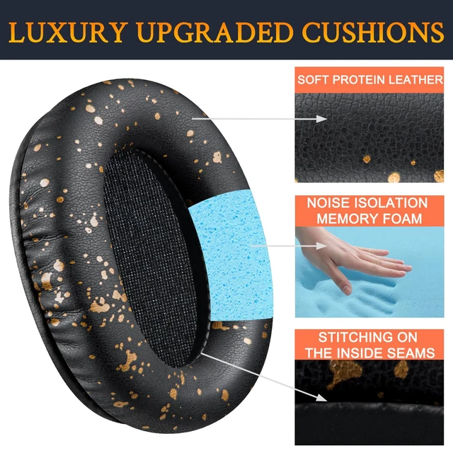 Alt view image 3 of 4 - Earpads for Sony WH-CH710N/CH720N - Black Gold for WH-CH710N(WHCH710N)/WH-CH720N(WHCH720N) Wireless Headphones