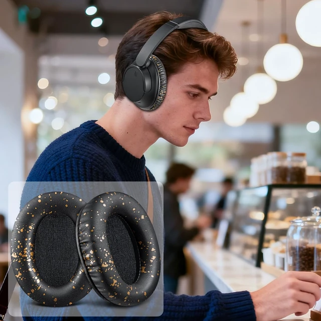 Alt view image 4 of 4 - Earpads for Sony WH-CH710N/CH720N - Black Gold for WH-CH710N(WHCH710N)/WH-CH720N(WHCH720N) Wireless Headphones