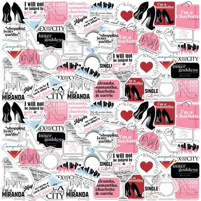 Main image of Sex and the City 100 Sticker Pack Waterproof Vinyl Decals Officially Licensed Sex and the City Stickers Great for Water Bottles, Skateboards, Luggage, Laptops, Bumpers & Cars