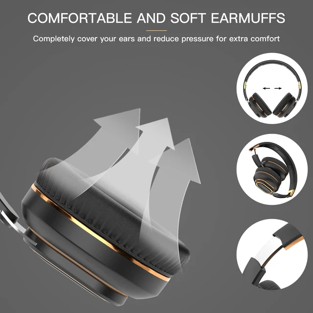 Alt view image 2 of 7 - H7 Foldable Over-the-Ear Wireless Bluetooth Headphones, Black 30H Playingtime,HiFi surround sound and 1.5m Audio Cable,Soft Lightweight Headset With Mic,for Android and iOS,Gift,Study