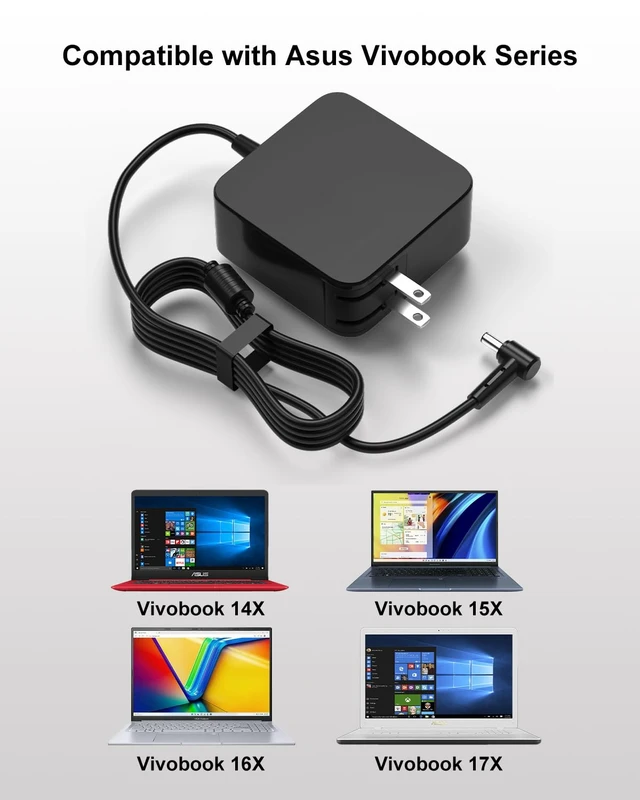 Alt view image 2 of 7 - 90W Laptop Charger Compatible with Asus Vivobook 14X 15X 16X 17X Compatible with Asus Vivobook Charger D1603Q Y1603C K1703Z M1703Q M1603Q/ROG Strix PG279Q PG279 PG279QZ AC Adapter Power Cord