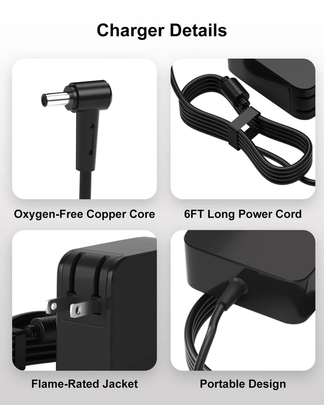 Alt view image 5 of 7 - 90W Laptop Charger Compatible with Asus Vivobook 14X 15X 16X 17X Compatible with Asus Vivobook Charger D1603Q Y1603C K1703Z M1703Q M1603Q/ROG Strix PG279Q PG279 PG279QZ AC Adapter Power Cord