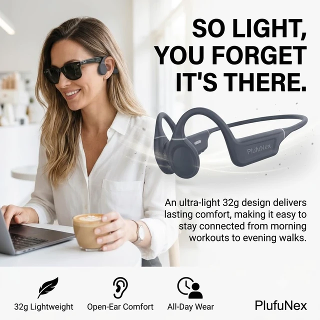 Alt view image 7 of 7 - Bone Conduction Headphones, Open-Ear Bluetooth 6.0 Sports Headphones with Secure Fit, 32g Lightweight Design, 13H Battery Life, IP68 Sweat Resistant for Running, Cycling and Workouts