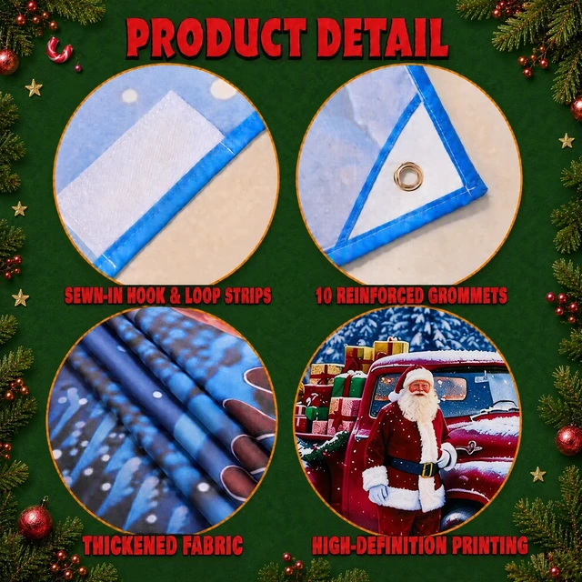 Alt view image 3 of 7 - Christmas Garage Door Cover, 7' x 16' Snowy Christmas Cottage Design Dual-Fastening, HD Printing, Cinematic Visuals, Easy Setup & Removal, Premium Fabric, Wall Banner, Party Backdrop