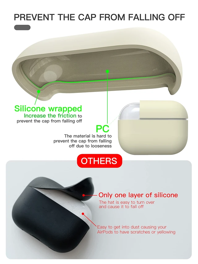 Alt view image 4 of 6 - Liquid Silicone Case for AirPods Pro 2(2023/2022), Triple Layer Hybrid Protective Hard Case Shockproof Cover Compatible with AirPods Pro 2nd Generation (Beige)