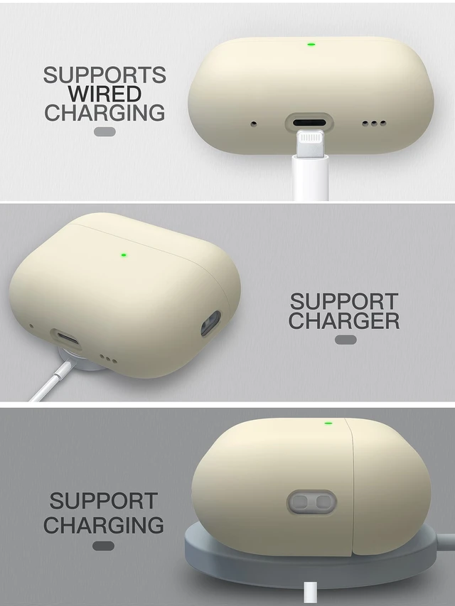 Alt view image 5 of 6 - Liquid Silicone Case for AirPods Pro 2(2023/2022), Triple Layer Hybrid Protective Hard Case Shockproof Cover Compatible with AirPods Pro 2nd Generation (Beige)