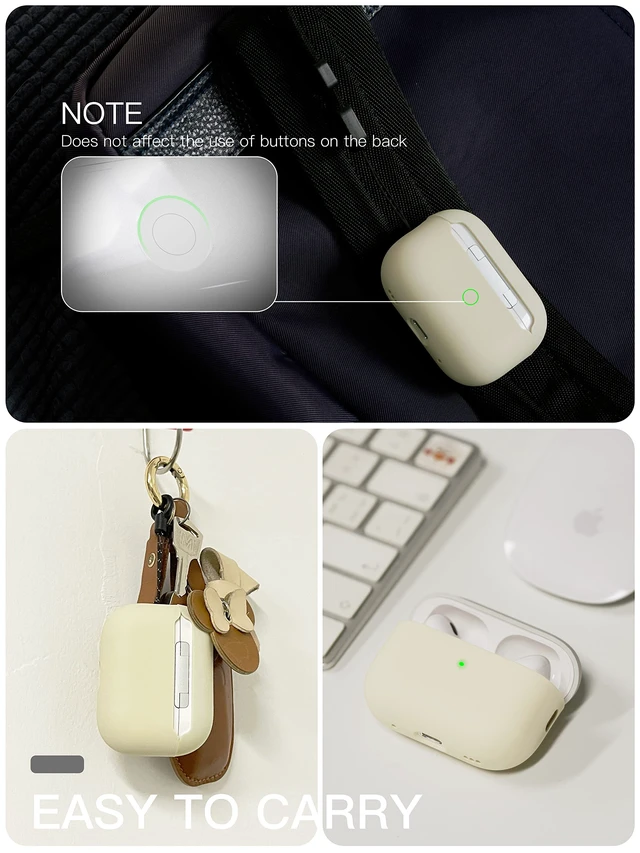 Alt view image 6 of 6 - Liquid Silicone Case for AirPods Pro 2(2023/2022), Triple Layer Hybrid Protective Hard Case Shockproof Cover Compatible with AirPods Pro 2nd Generation (Beige)
