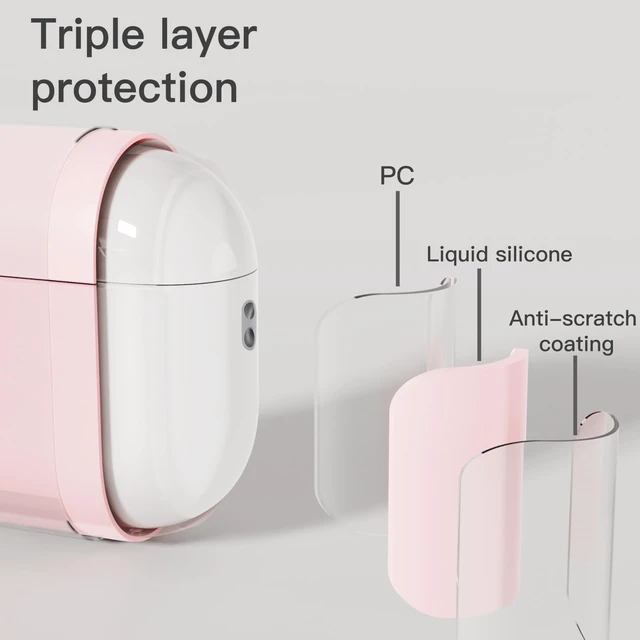 Alt view image 5 of 6 - Liquid Silicone Case for AirPods Pro 2(2023/2022), Triple Layer Hybrid Protective Hard Case Shockproof Cover Compatible with AirPods Pro 2nd Generation (Pink)