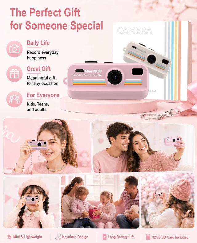 Alt view image 5 of 6 - Compact Retro Digital Camera 2K HD 16X Zoom LED Fill Light Keychain Version Vintage Filters Easy Single Button Control Portable Pocket Camera for Boys Girls and Teens