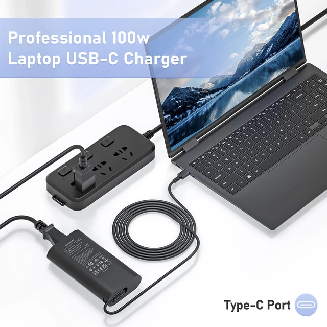 Alt view image 4 of 7 - 100W USB-C Charger for Dell Laptop Precision 3541 3560 3561 3580 5770 5680 20V 5A Type-C Laptop AC Adapter for XPS 14 9440 Latitude 5420 5530 5540 3440 7420 9450 9440 2-in-1 Inspiron 14 7440 16 7640