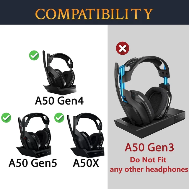 Alt view image 2 of 5 - Earpads for Astro A50X/A50 Gen4/A50 Gen5 - Black Not Fit A50 Gen 1/2/3 Headphones