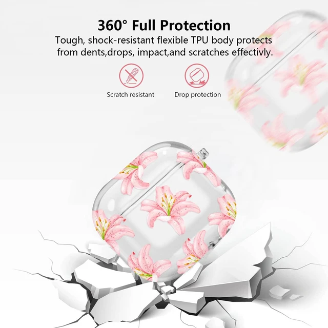 Alt view image 5 of 7 - for Airpods 4 Case Clear,Cute Lily Flower Blossom Floral Case for Airpod 4 Case Cover,Soft TPU Skin with Girly Flower Pearl Keychain&Cleaning Pen for AirPods 4th Generation Cover Women Girls