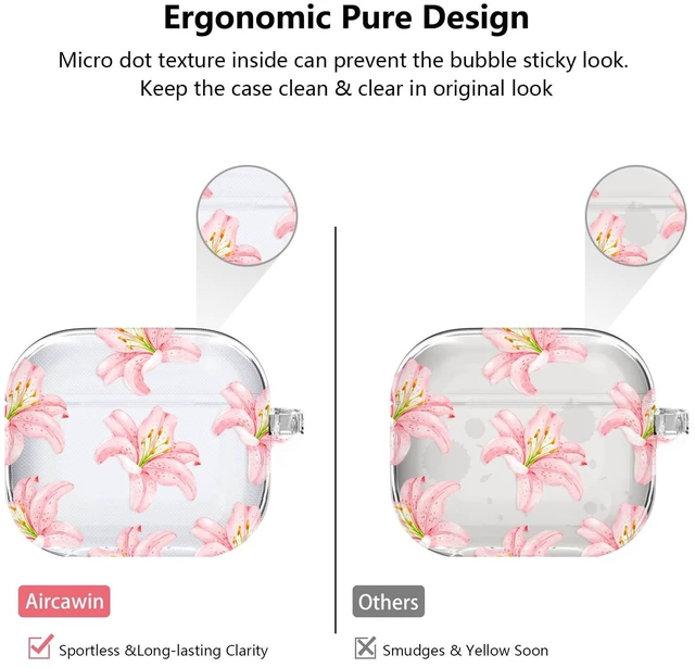 Alt view image 6 of 7 - for Airpods 4 Case Clear,Cute Lily Flower Blossom Floral Case for Airpod 4 Case Cover,Soft TPU Skin with Girly Flower Pearl Keychain&Cleaning Pen for AirPods 4th Generation Cover Women Girls