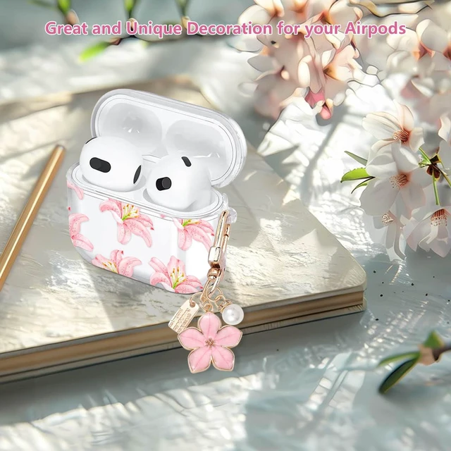 Alt view image 7 of 7 - for Airpods 4 Case Clear,Cute Lily Flower Blossom Floral Case for Airpod 4 Case Cover,Soft TPU Skin with Girly Flower Pearl Keychain&Cleaning Pen for AirPods 4th Generation Cover Women Girls